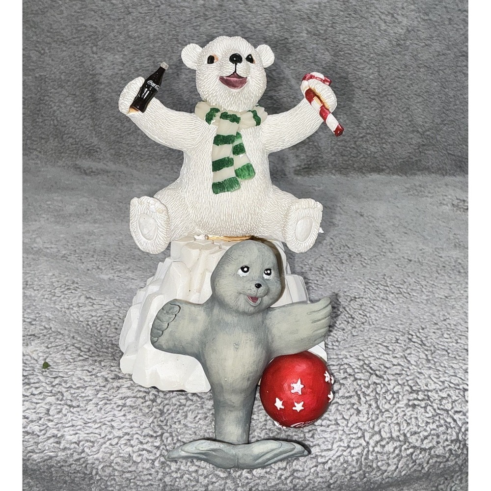 Vintage Coca Cola Christmas Stocking‎ Holder Polar Bear & Seal
